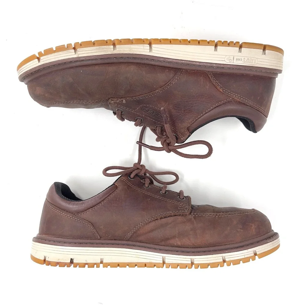 KEEN Utility Mens San Jose Oxford Alum Toe Brown Leather Safety Shoes 11 EE WIDE